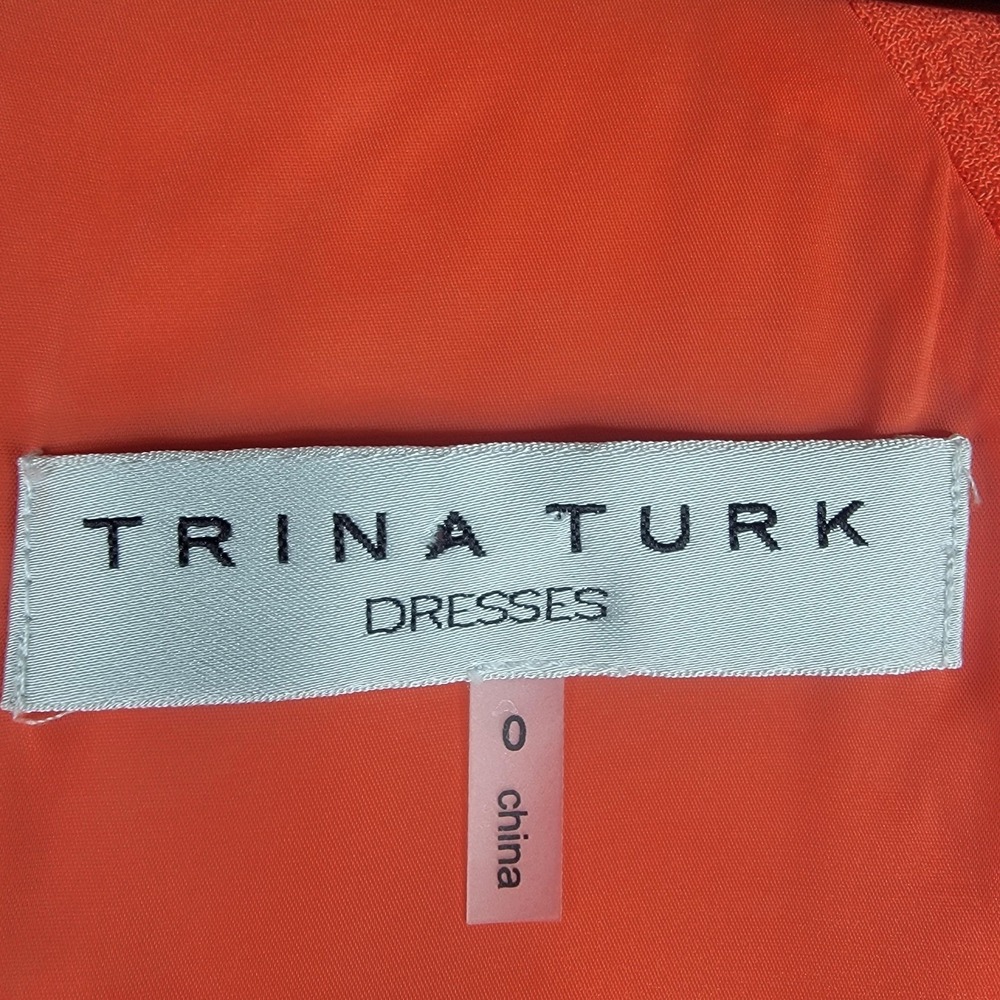 Trina Turk Dress Womens 0 Coral Odelia 3/4 Split Sleeve Textured Crepe Shift - Picture 7 of 13